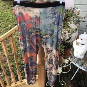 Koche Tattoo Leggings Sz S M Sheer Mesh Good Luck Black Blue Red Cream Nude
